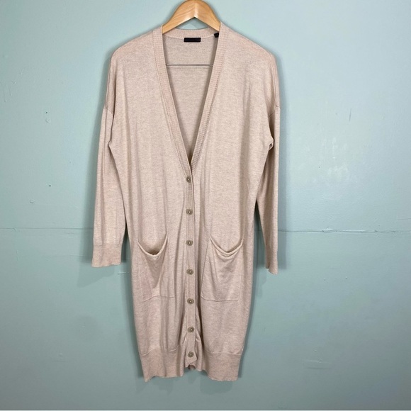 ATM Long Silk‎ Blend Cardigan Beige Sz S - Picture 1 of 9